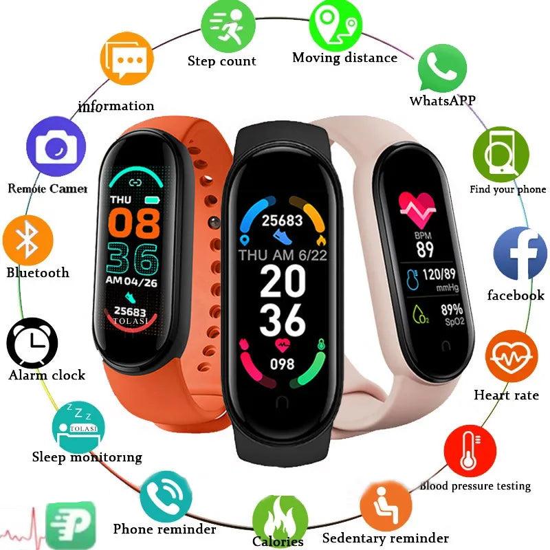 M6 Smart Watch Men Women Fitness Smart Bracelet Sports Band Heart Rate Blood Pressure Monitor Waterproof Multi-Function Watches